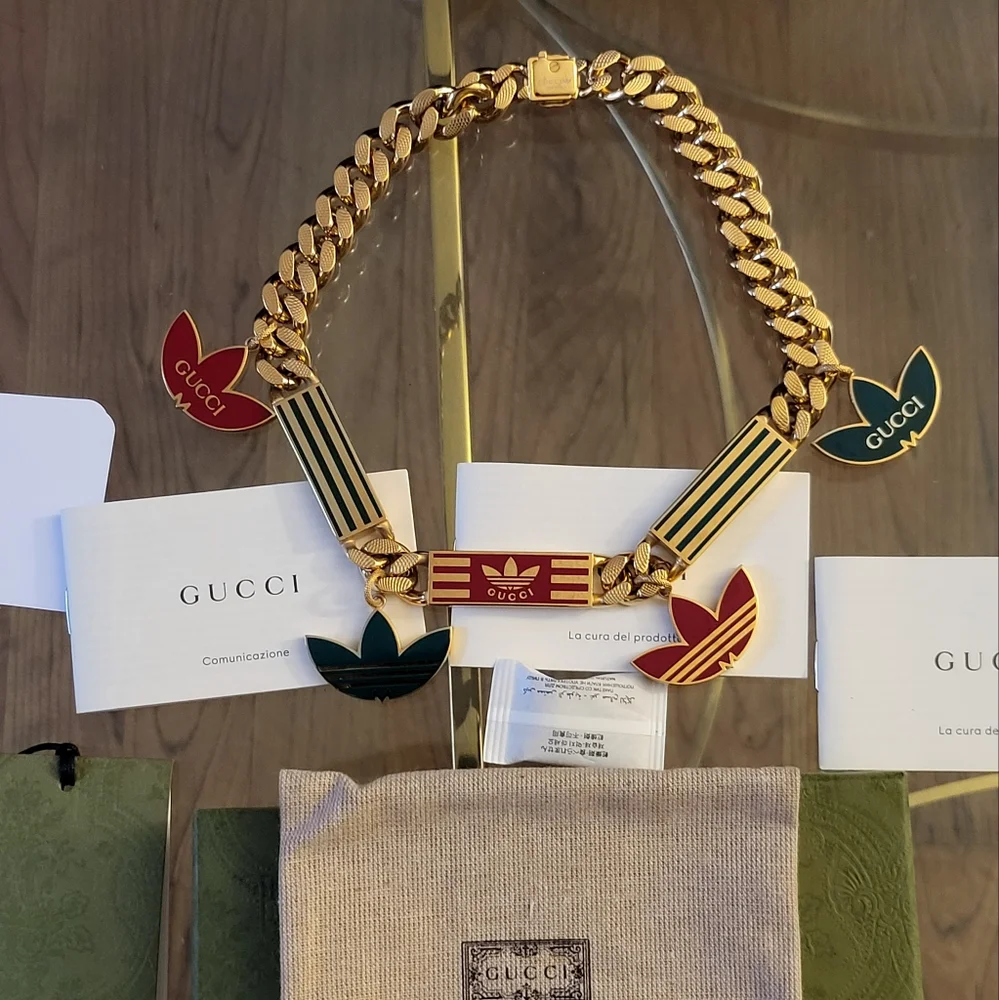 COPY - Authentic Addidas x Gucci Gourmette Necklace with Gucci Trefoil Enamel - Picture 2 of 9